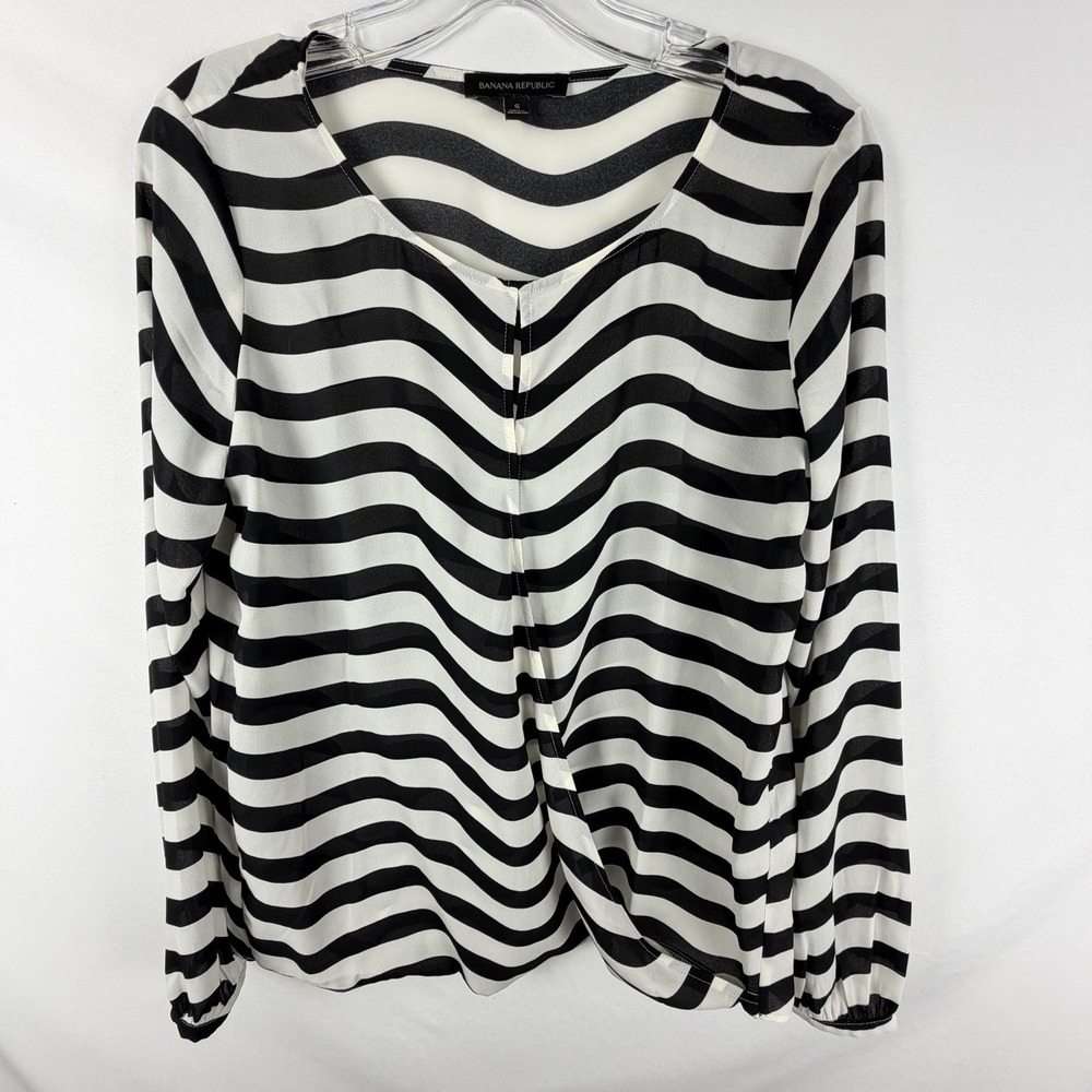 Banana Republic Womens Sz S Crossover Blouse Career Black White Stripe